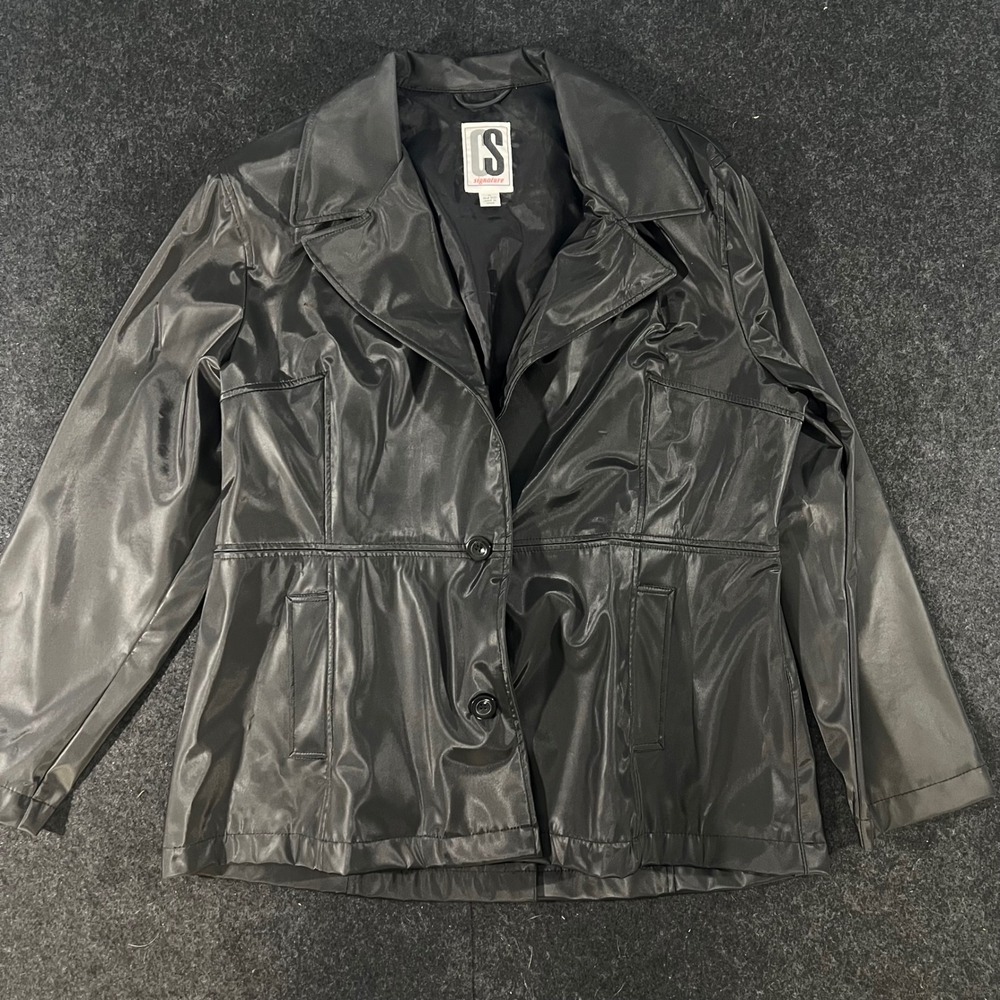 CS Signature Faux Leather Jacket Womens XL Black 90s Matrix Goth Trench Coat